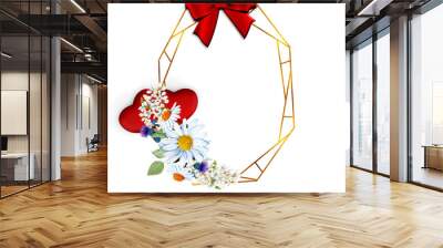 watercolor flowers frames, valentine`s day with hearts Wall mural